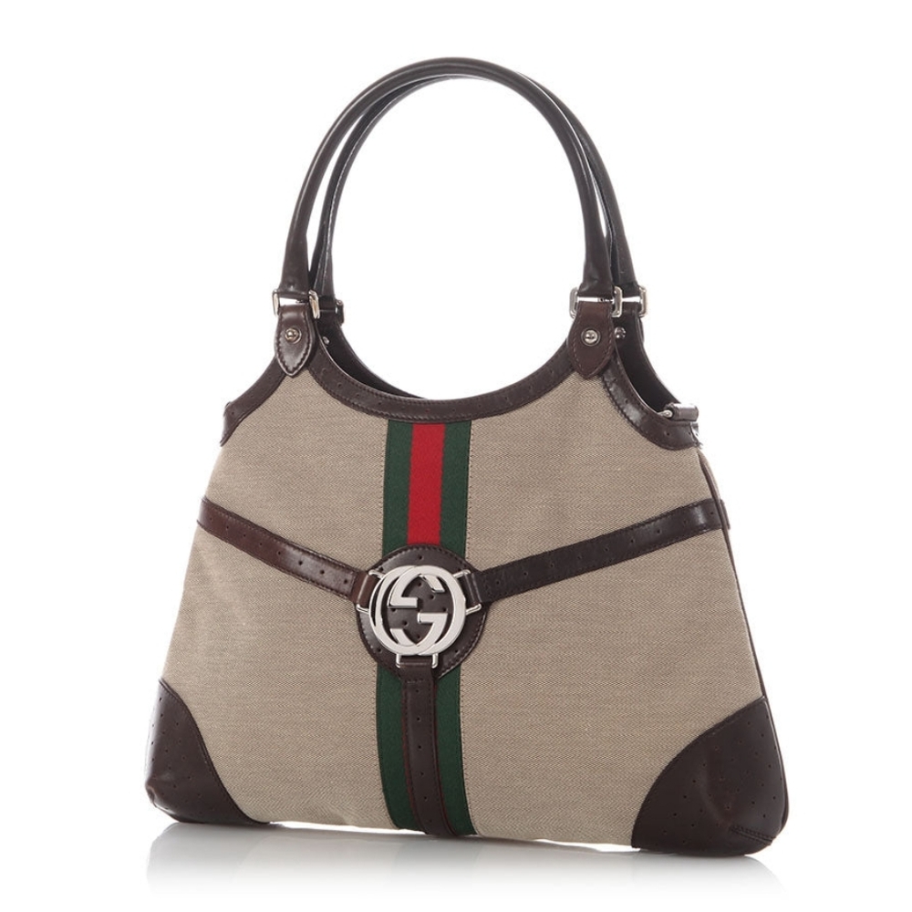 GUCCI Jackie 1961 Handbag Rare canvas Brown Beige Sherry Line Interlocking G